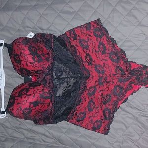 Red and black sexy lace lingerie bodysuit